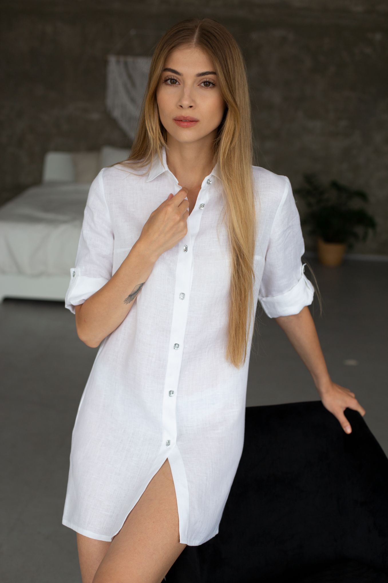 0339 - white shirt/dress with crystal buttons