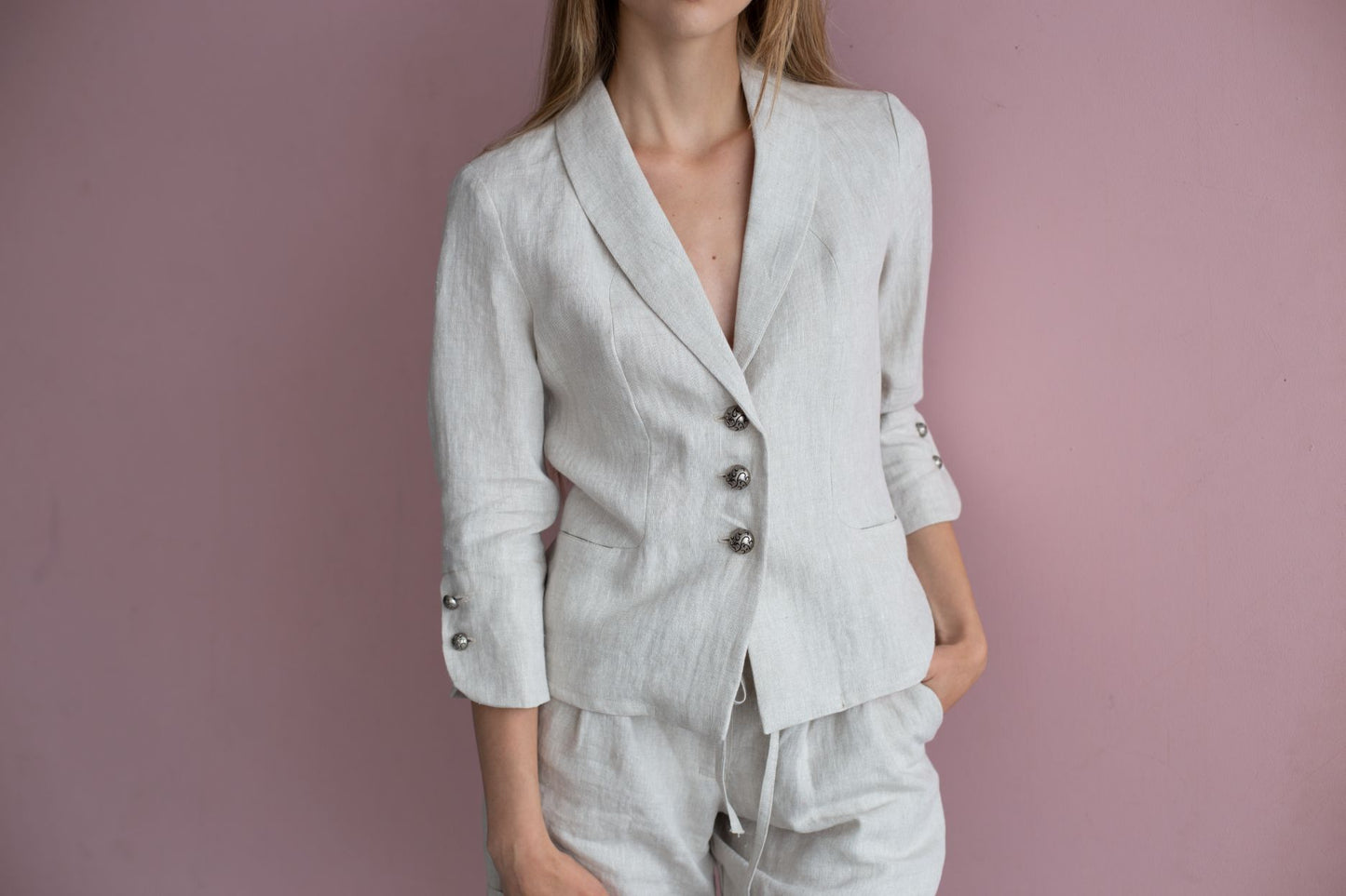 0513 - beige jacket with 3/4 sleeves