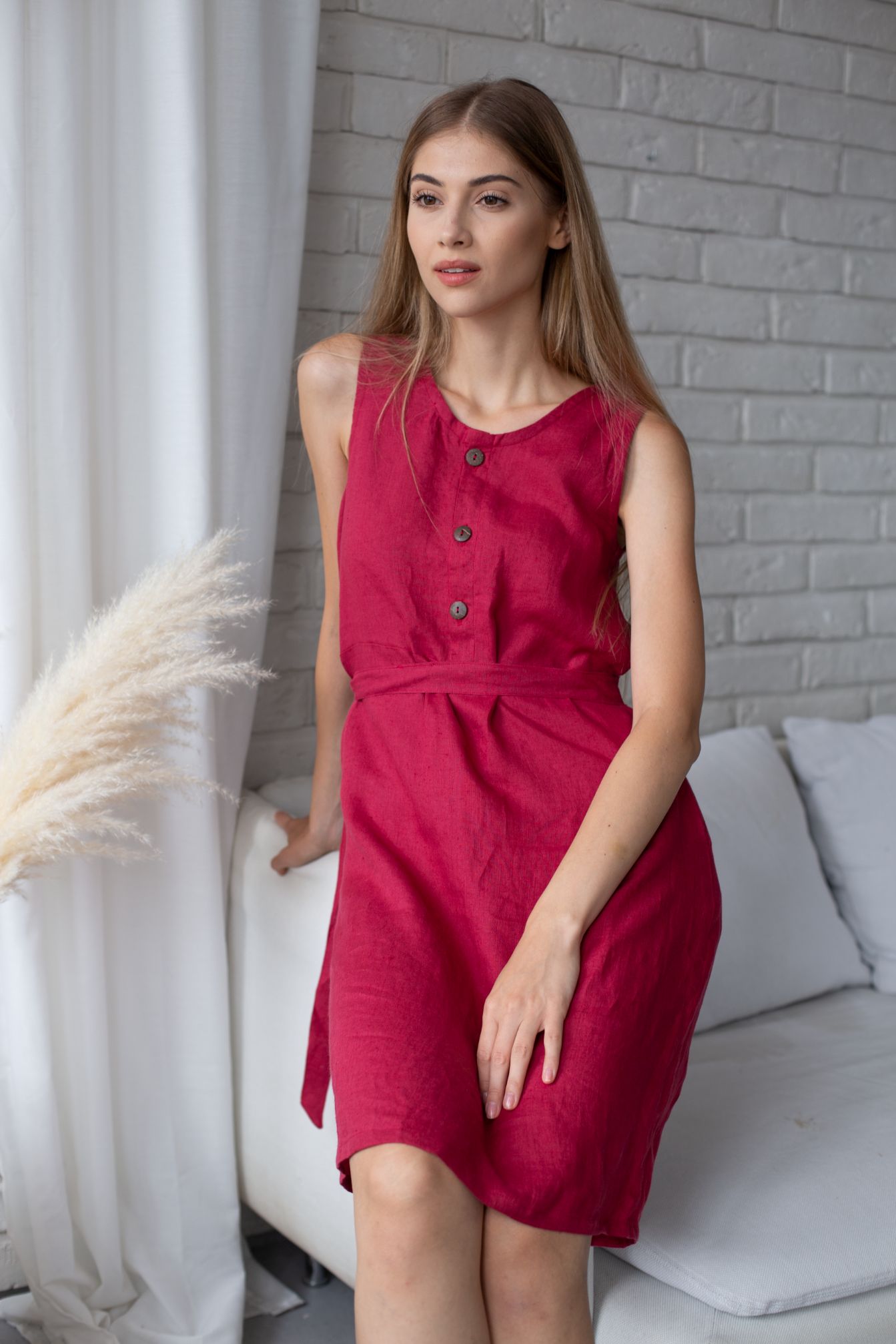 0655 – raspberry dress with belt