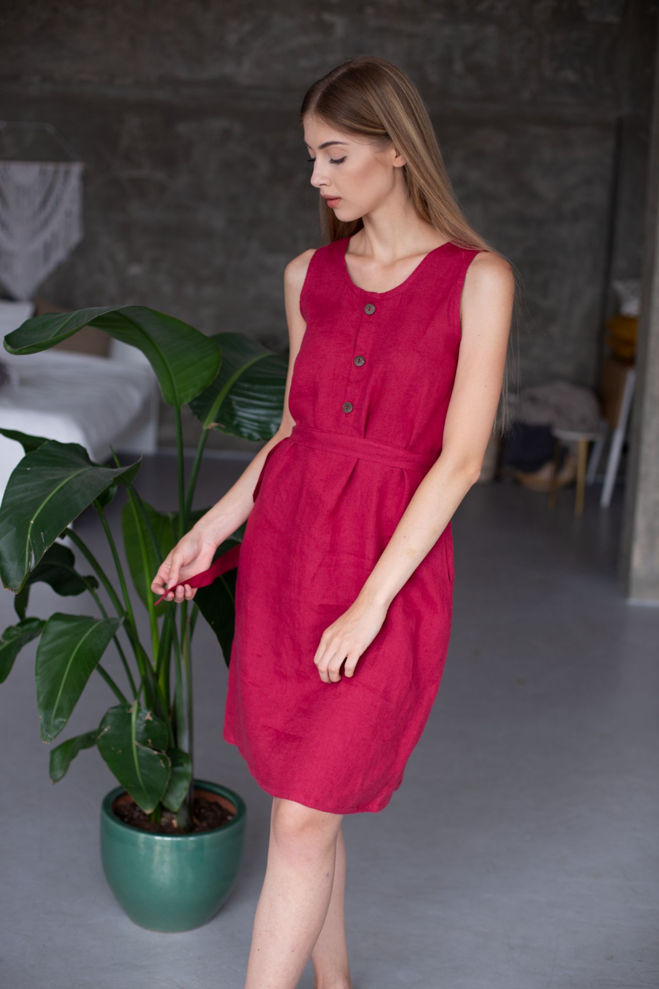 0655 – raspberry dress with belt